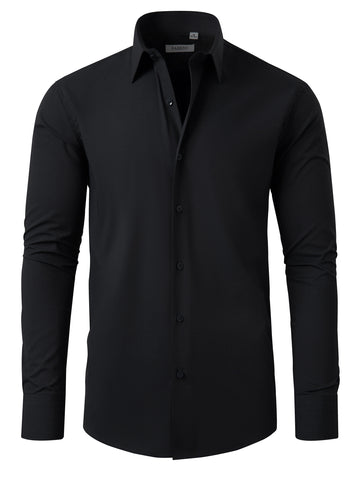 FAHIZO Men's Dress Shirt Casual Regular Fit Stretch Soild Long Sleeve Button Up Shirts