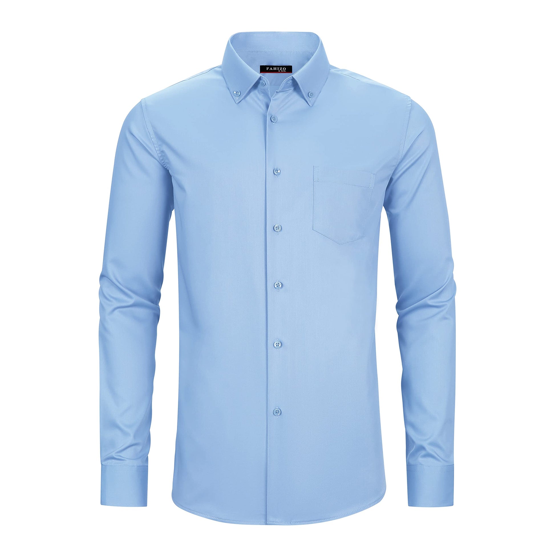 FAHIZO Men's Dress Shirt Regular Fit Soild Casual Business Formal Long Sleeve Button Down Shirts with Pocket