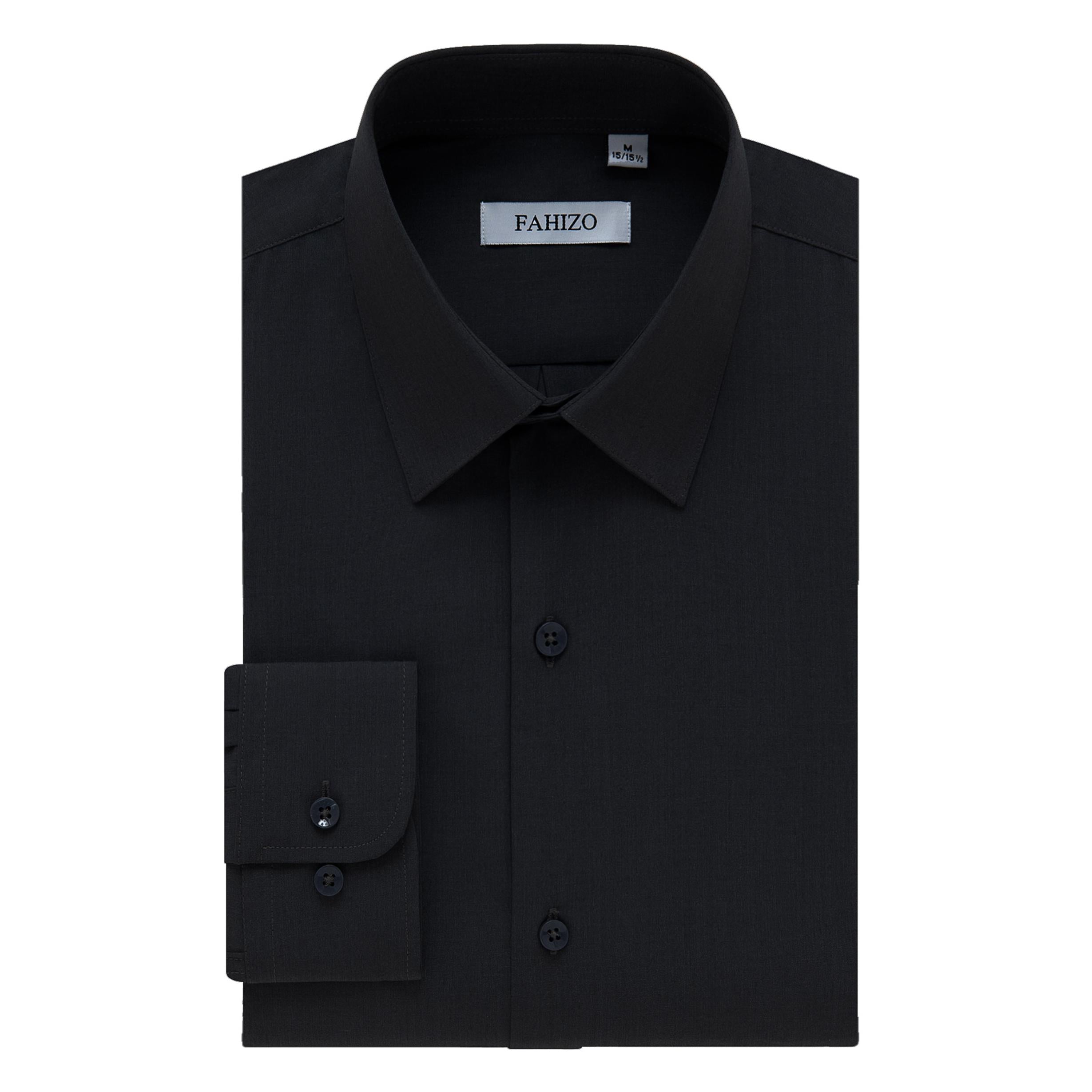 FAHIZO Men's Dress Shirt Casual Regular Fit Stretch Soild Long Sleeve Button Up Shirts