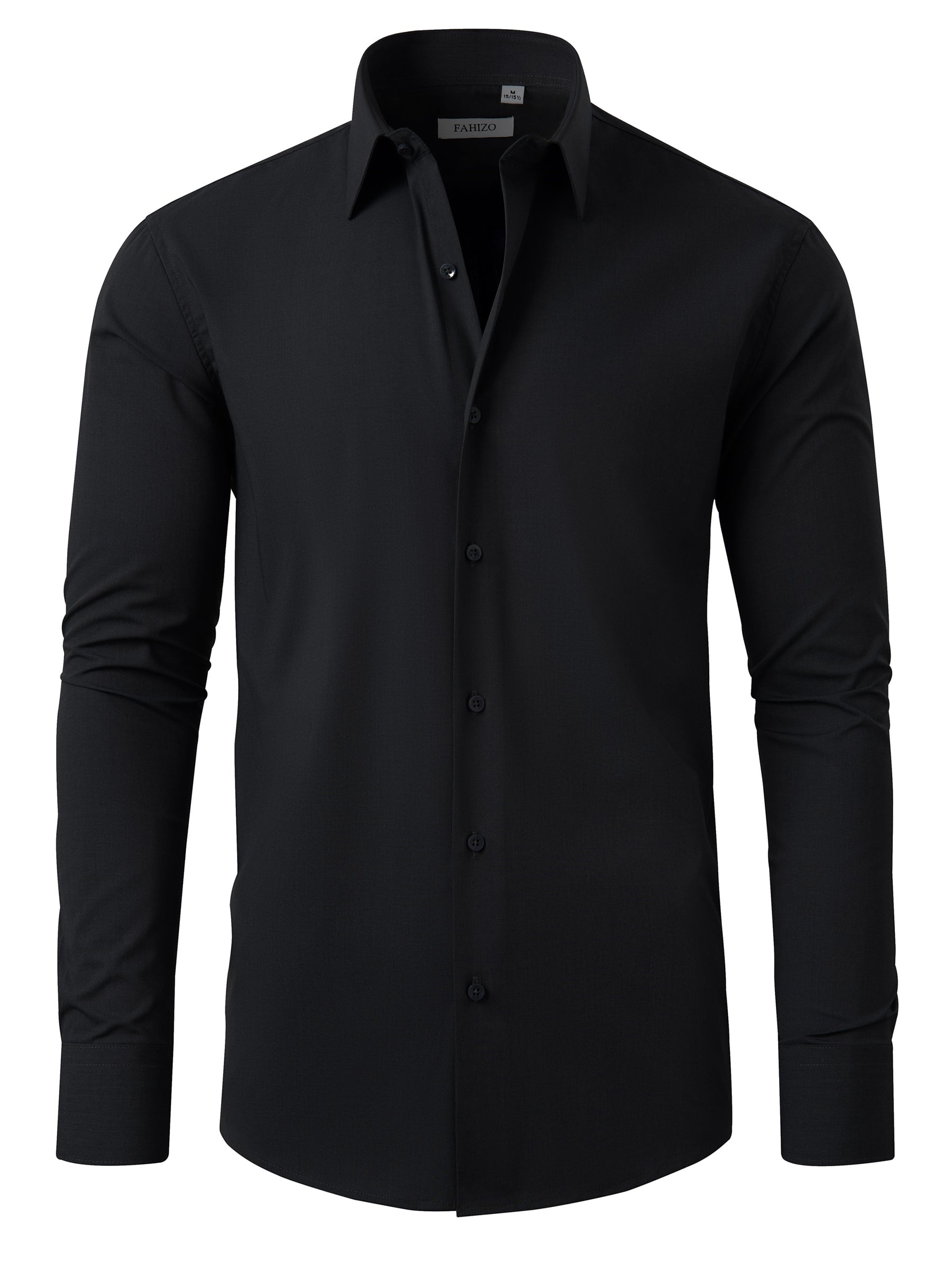 FAHIZO Men's Dress Shirt Casual Regular Fit Stretch Soild Long Sleeve Button Up Shirts