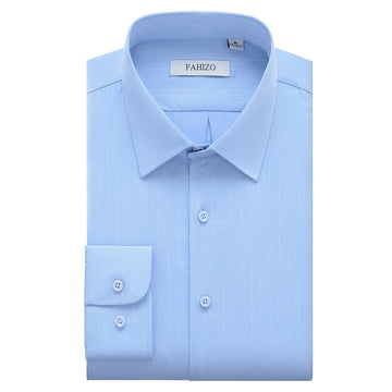 FAHIZO Men's Dress Shirt Regular Fit Casual Long Sleeve Stripe Stretch Soild