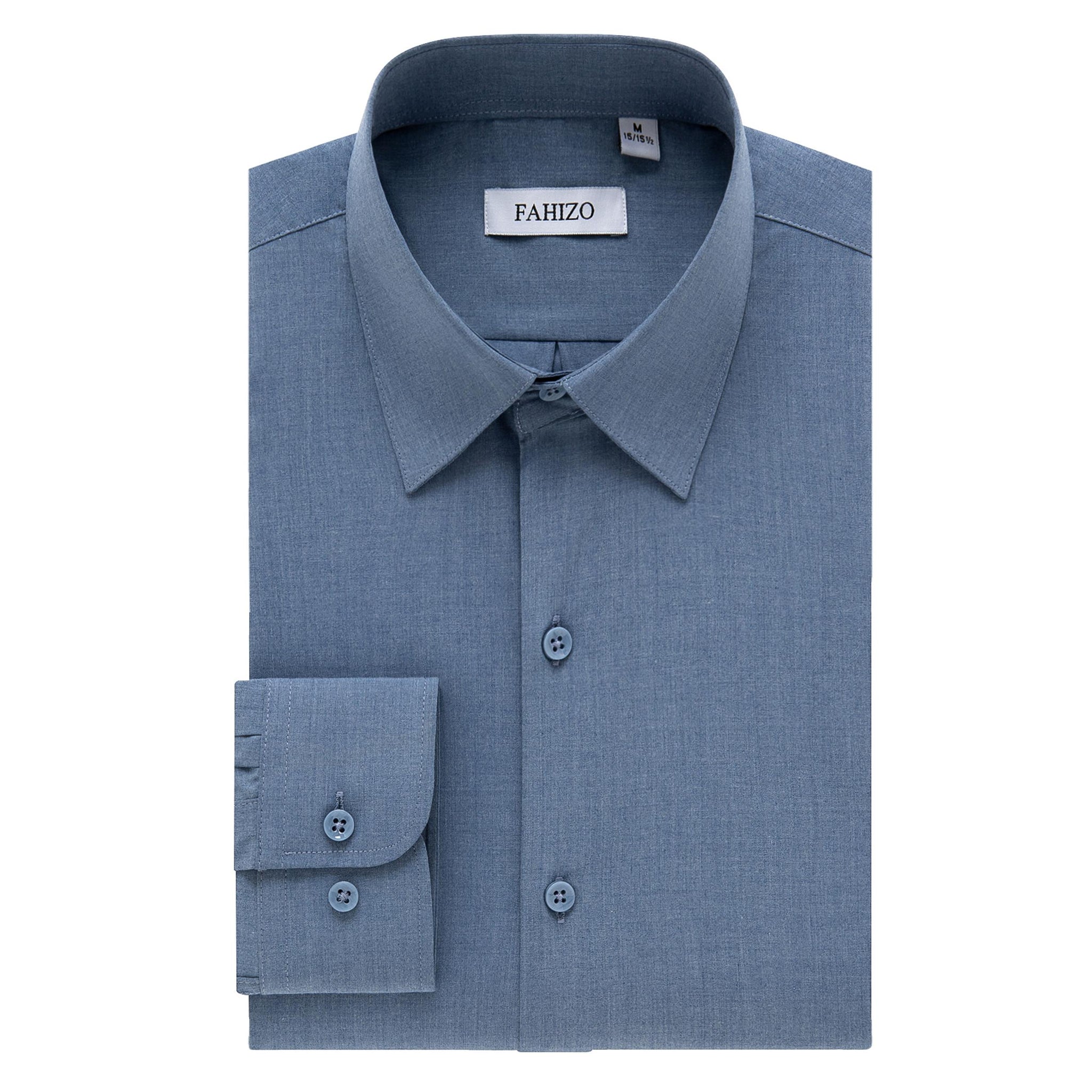 FAHIZO Men's Dress Shirt Casual Regular Fit Stretch Soild Long Sleeve Button Up Shirts