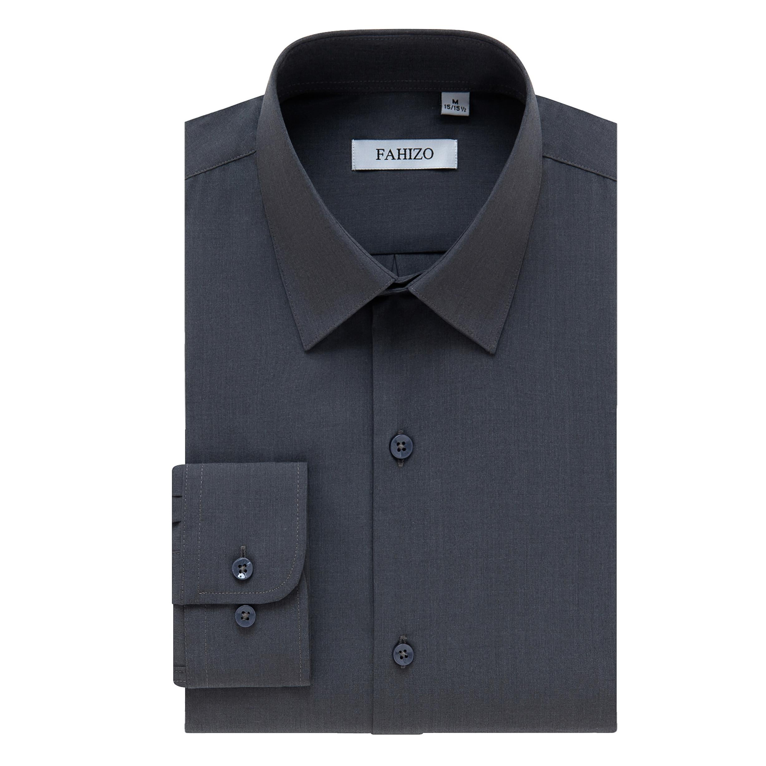 FAHIZO Men's Dress Shirt Casual Regular Fit Stretch Soild Long Sleeve Button Up Shirts