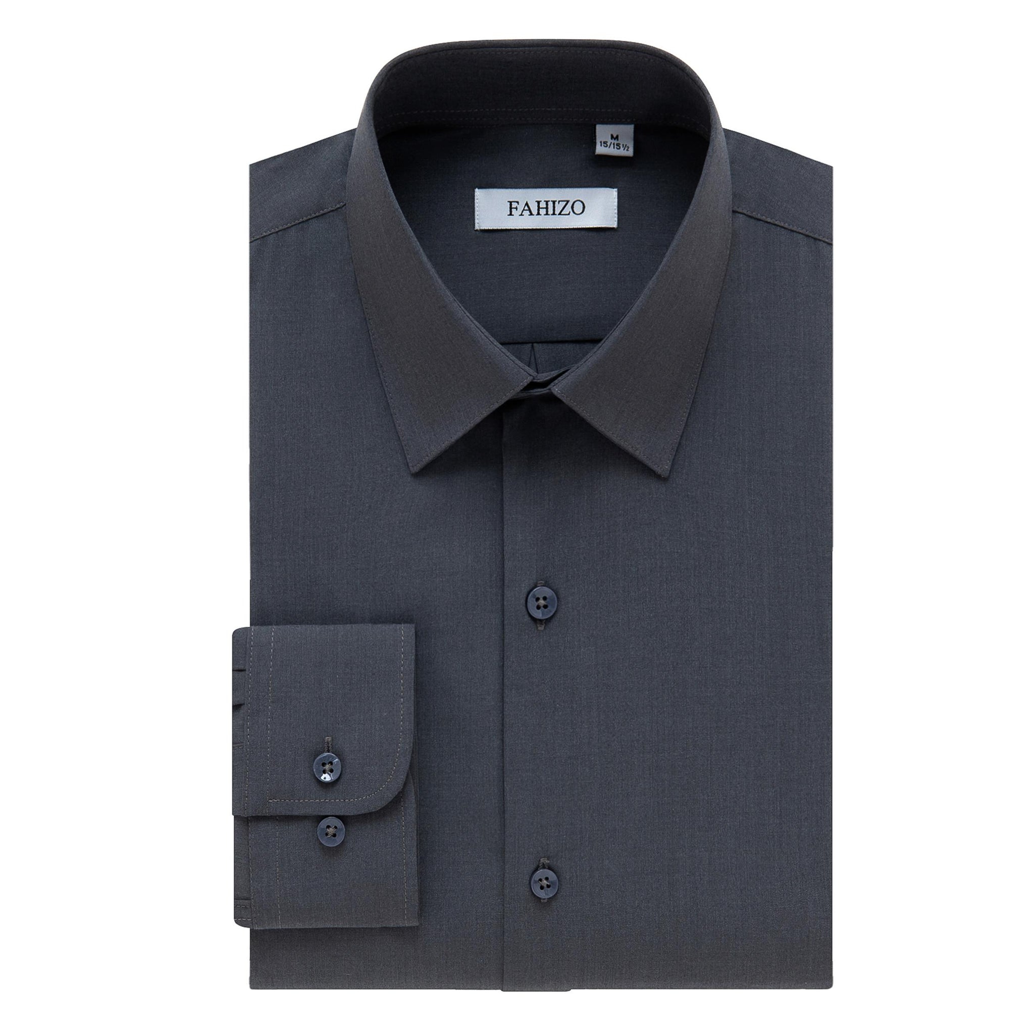 FAHIZO Men's Dress Shirt Casual Regular Fit Stretch Soild Long Sleeve Button Up Shirts