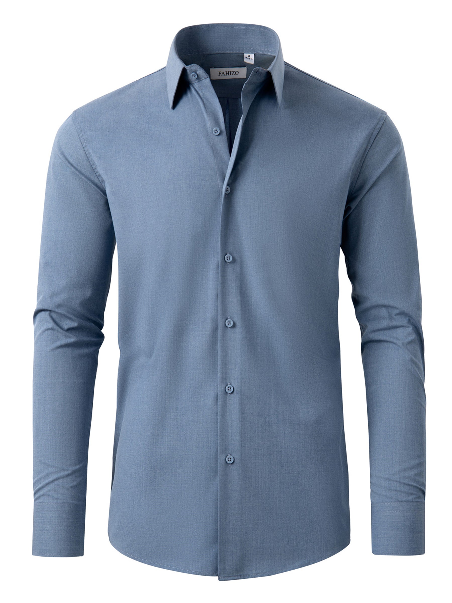 FAHIZO Men's Dress Shirt Casual Regular Fit Stretch Soild Long Sleeve Button Up Shirts