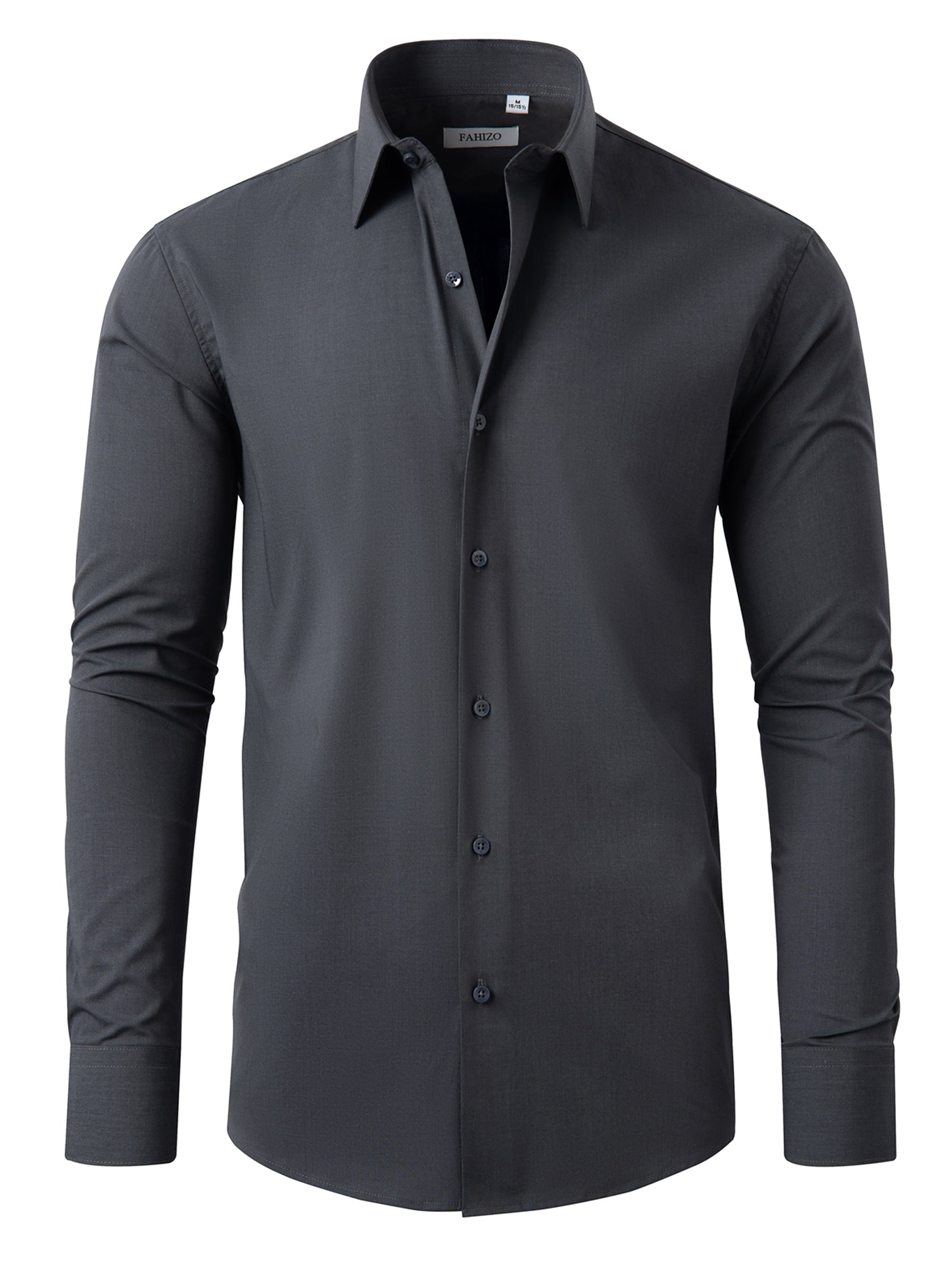 FAHIZO Men's Dress Shirt Casual Regular Fit Stretch Soild Long Sleeve Button Up Shirts