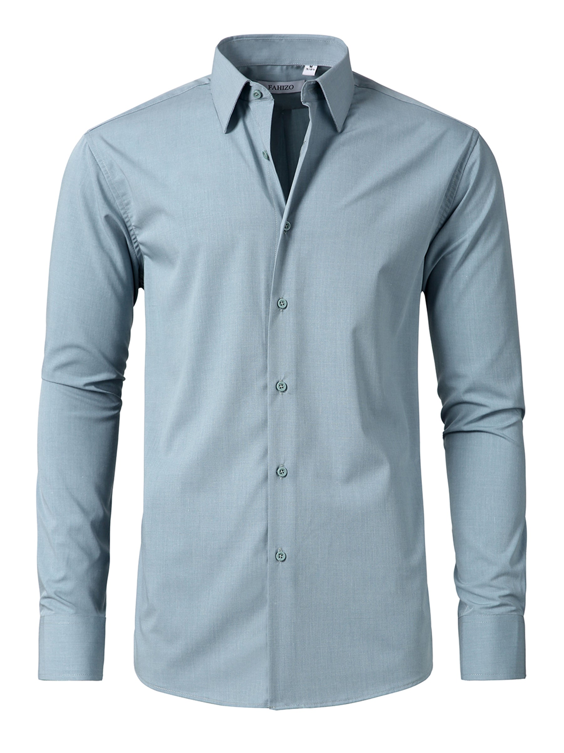 FAHIZO Men's Dress Shirt Casual Regular Fit Stretch Soild Long Sleeve Button Up Shirts