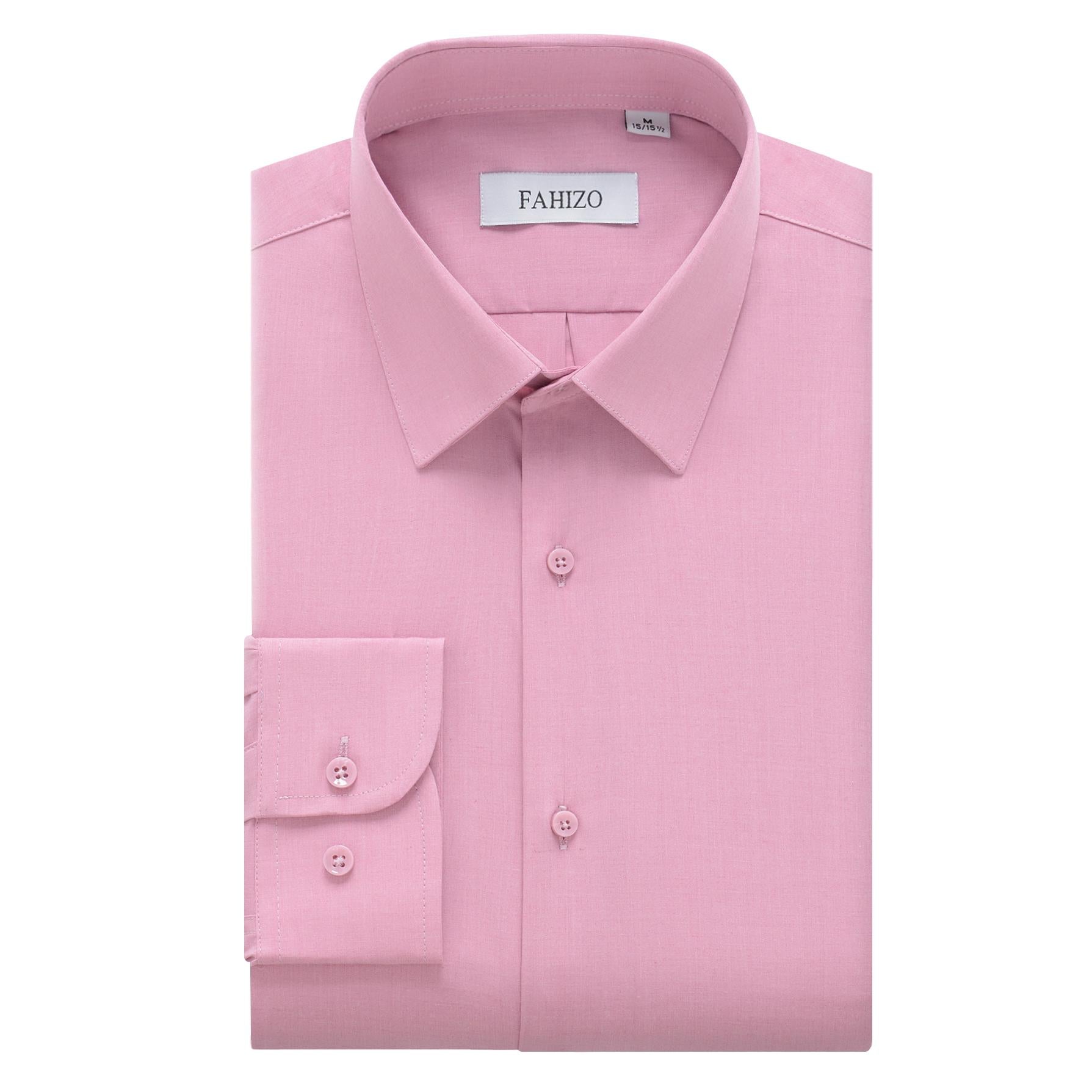 FAHIZO Men's Dress Shirt Casual Regular Fit Stretch Soild Long Sleeve Button Up Shirts