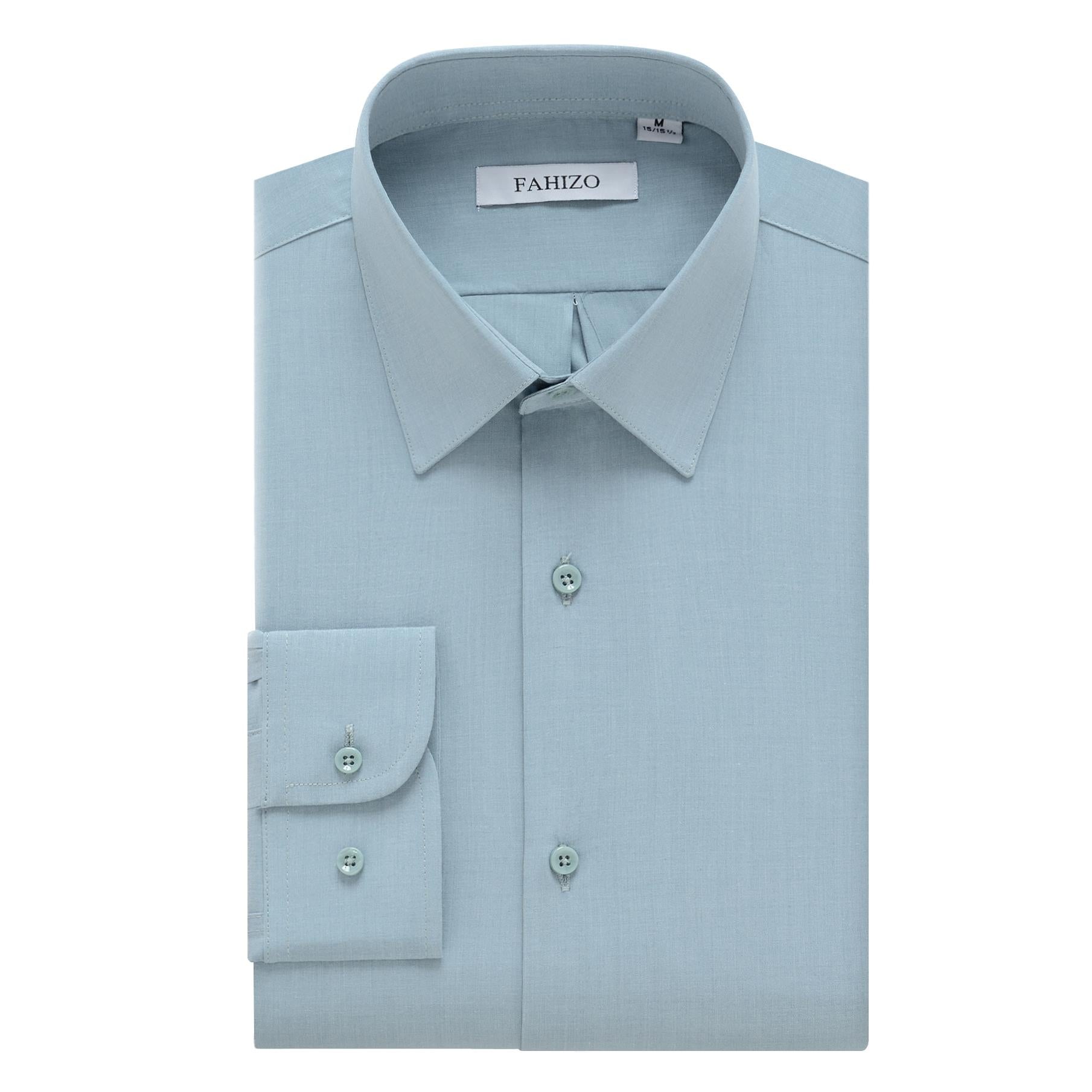 FAHIZO Men's Dress Shirt Casual Regular Fit Stretch Soild Long Sleeve Button Up Shirts