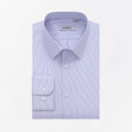 The FAHIZO Mens Dress Shirt is a regular fit, long-sleeve style with blue and white stripes, a classic collar, buttoned cuffs, and a visible FAHIZO label inside the collar.